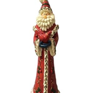 Holiday Red Santa Figurine with Cardinal